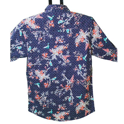 Floral Bird Print Button-Up Shirt
