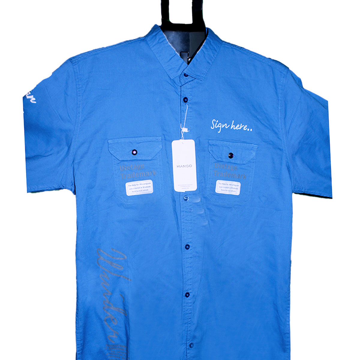 Blue Graphic Printed Long Sleeve Shirt for Men