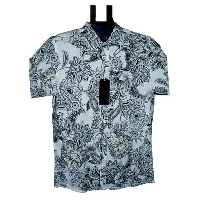 Floral Paisley Print Button-Up Shirt - White & Black