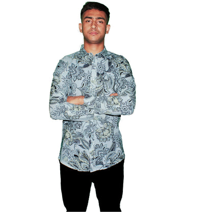 Floral Paisley Print Button-Up Shirt - White & Black