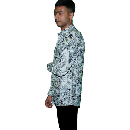 Floral Paisley Print Button-Up Shirt - White & Black
