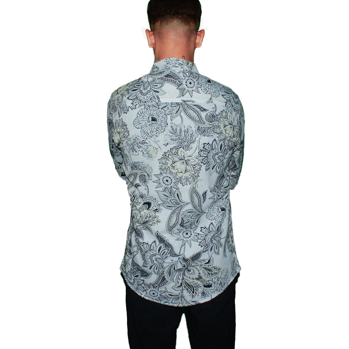 Floral Paisley Print Button-Up Shirt - White & Black