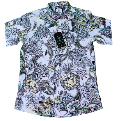 Floral Paisley Print Button-Up Shirt - White & Black