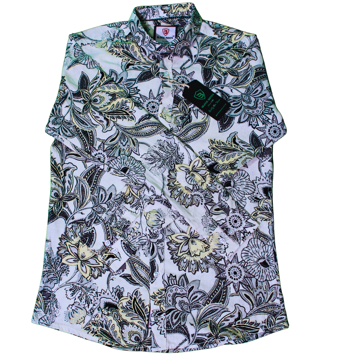 Floral Paisley Print Button-Up Shirt - White & Black