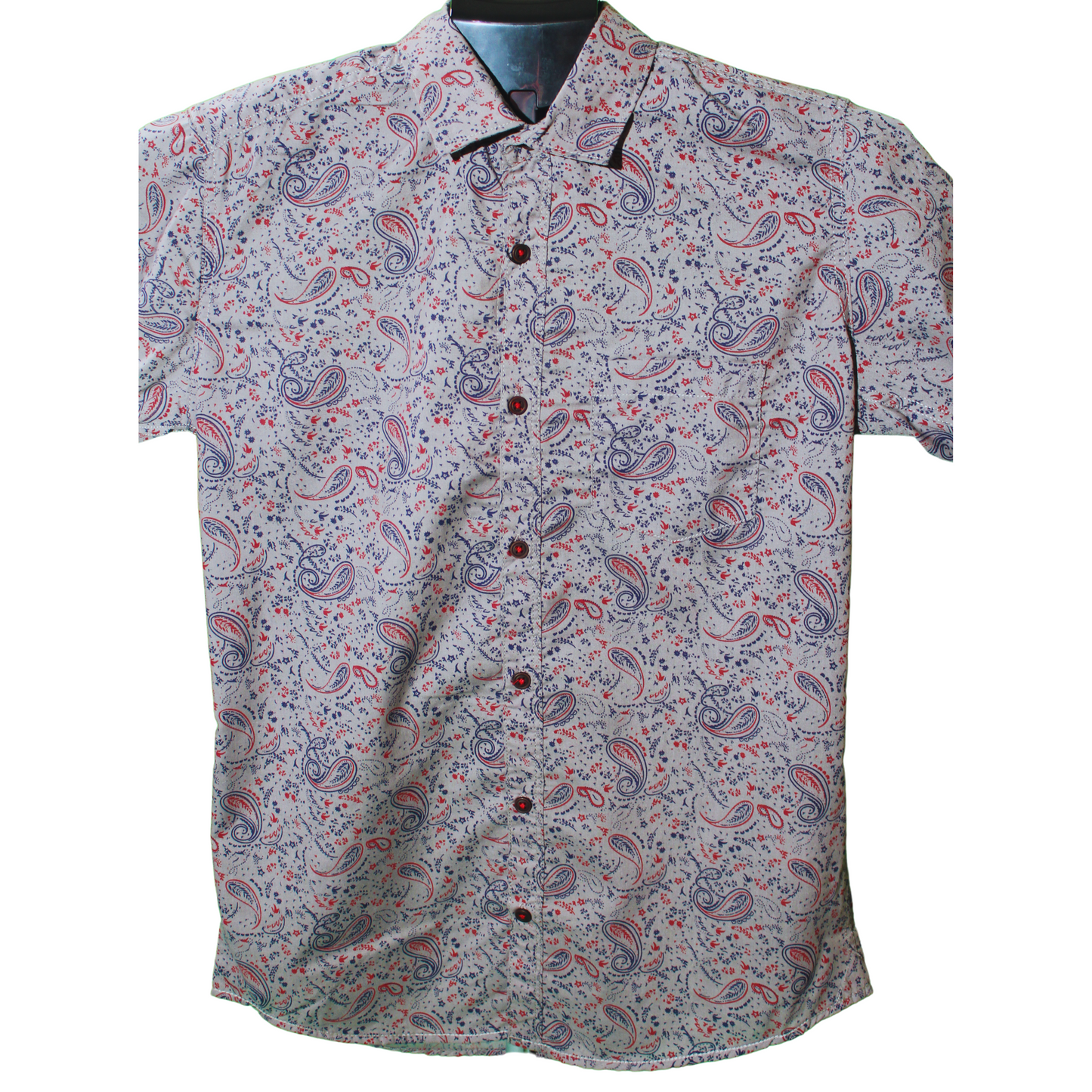 Paisley Pattern Button-Up Shirt - Gray & Red