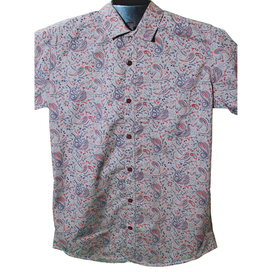 Paisley Pattern Button-Up Shirt - Gray & Red