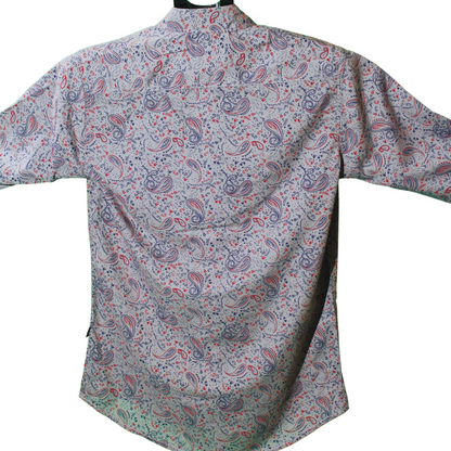 Paisley Pattern Button-Up Shirt - Gray & Red