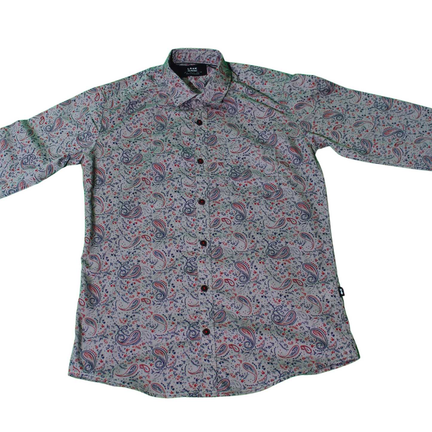Paisley Pattern Button-Up Shirt - Gray & Red