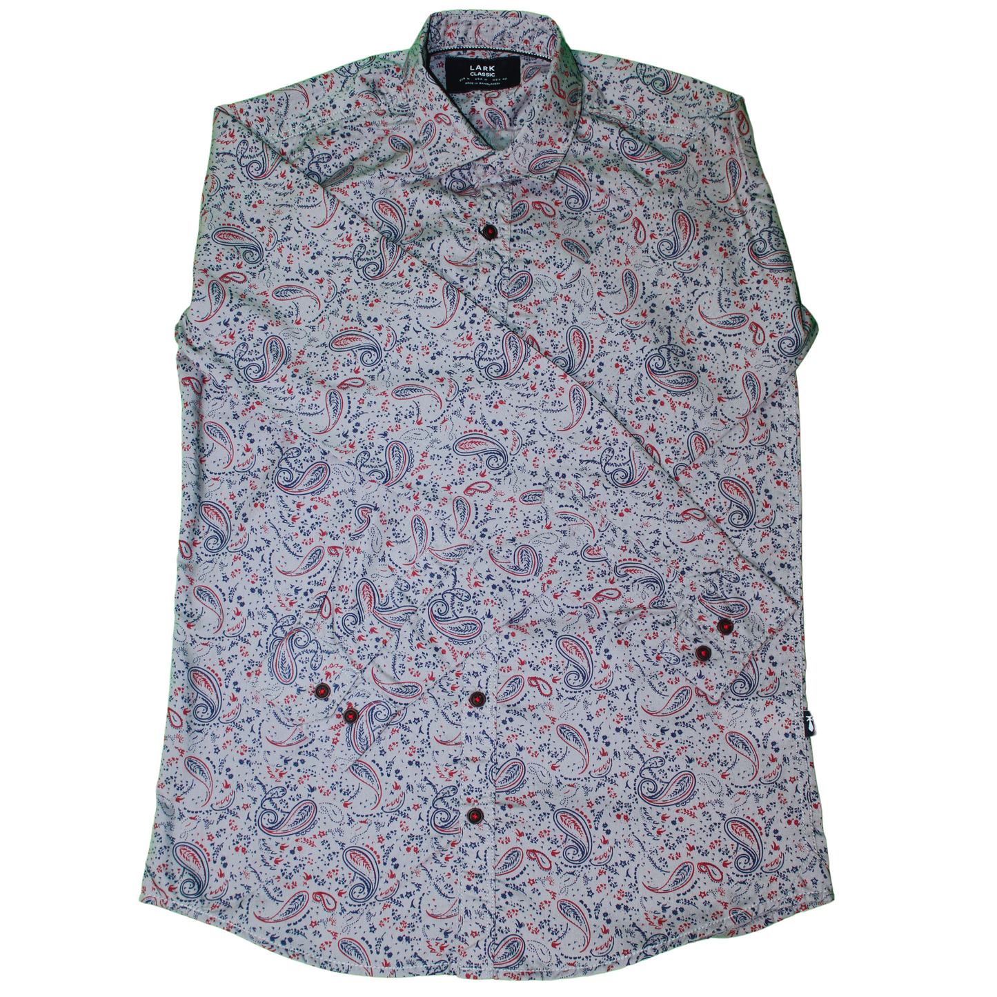 Paisley Pattern Button-Up Shirt - Gray & Red