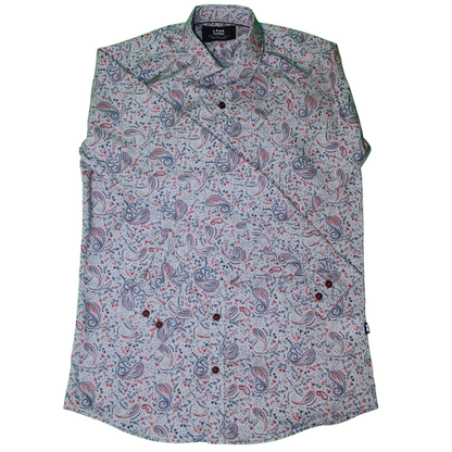 Paisley Pattern Button-Up Shirt - Gray & Red